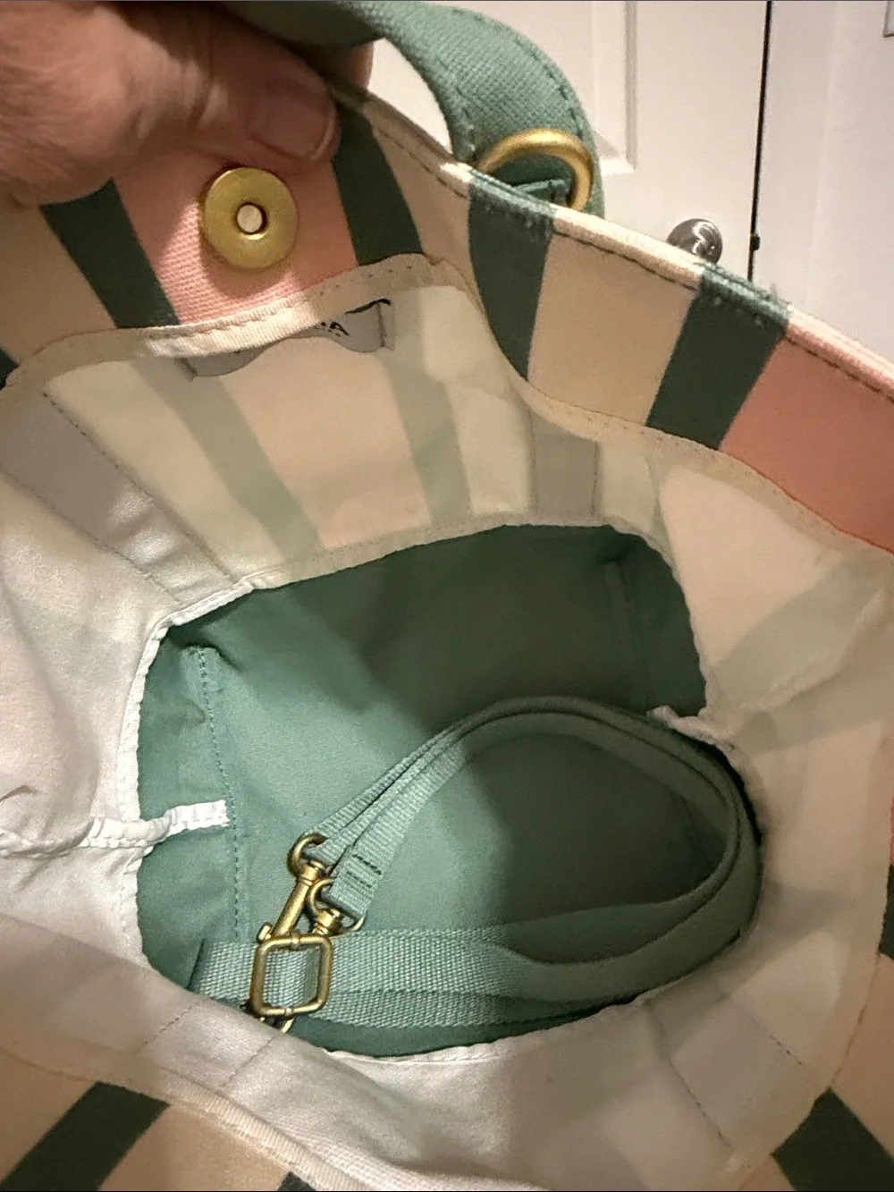 Sonoma Pink and Green Striped Canvas Tote